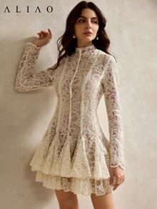 Alina浪漫花卉刺绣薄纱无袖连衣裙，波西米亚复古风，单身派对，返校季，假日装扮，派对礼服，毕业舞会礼服，做工精致，女士夏季服装，复活节，音乐节派对装扮，女士演出服，女士早午餐装扮，婚礼宾客礼服，情人节 - 杏色 - 查看 5