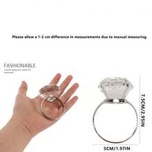 5厘米/1.97英寸水晶玻璃大钻戒指，水晶钻石装饰，创意公司周年纪念婚礼装饰，透明闪亮玻璃订婚戒指，波西米亚奢华风格，时尚个性化女士结婚戒指，适合婚礼、家居桌面装饰，全年供应，无电镀，无镶嵌，玻璃材质 - 彩色 - 查看 18