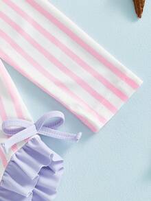Traje de baño de una pieza para niña pequeña, con protección contra erupciones, bonito traje de baño de manga larga para niñas de 0 a 3 años, de secado rápido - Rosa - Ver 5