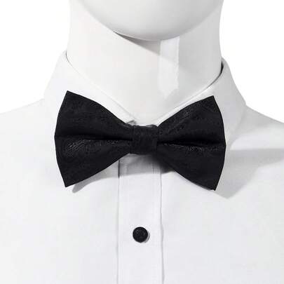 1pc Black Polyester Paisley Pattern Bow Tie