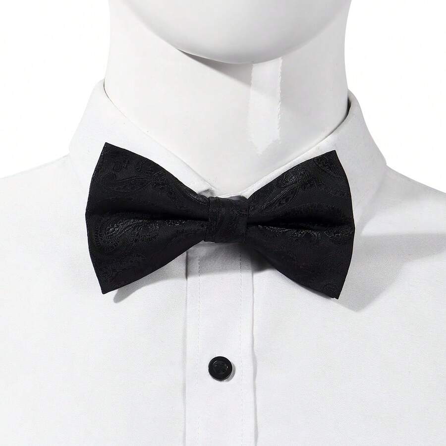 1pc Black Polyester Paisley Pattern Bow Tie - Black - C - View 1