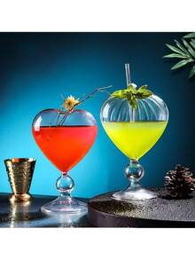 1 pieza Elegante copa de cóctel en forma de corazón con cristal romántico y pajita a juego - Perfecta para servir martinis, vino, jugo y whisky - Accesorio ideal para bar en casa y obsequio para fiestas - transparente - Ver 4
