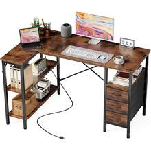 Sweetcrispy L Shaped Desk With Shelf Drawers, White Corner Computer Desks Gaming With Power Outlet, Study Table With Adjustable Shelves, Home Office Tables For Bedroom Teacher Reading Writing - 查看 8