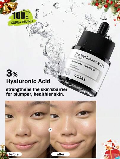 COSRX 3种玻尿酸精华，精华质地，透明保湿，轻盈易吸收，温和配方，深层补水，舒缓修护，收缩毛孔，韩国化妆品，20毫升/0.67液盎司