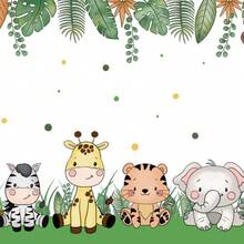 12/4/6 Peças Toalha de Mesa com Tema de Animais da Selva e Zoológico, Design de Leão da Floresta, Toalha de Mesa Descartável e À Prova d'Água para Decoração de Festa de Aniversário, Uso Externo, Pátio, Casa, Festa, Jantar - Verde - Visão 7