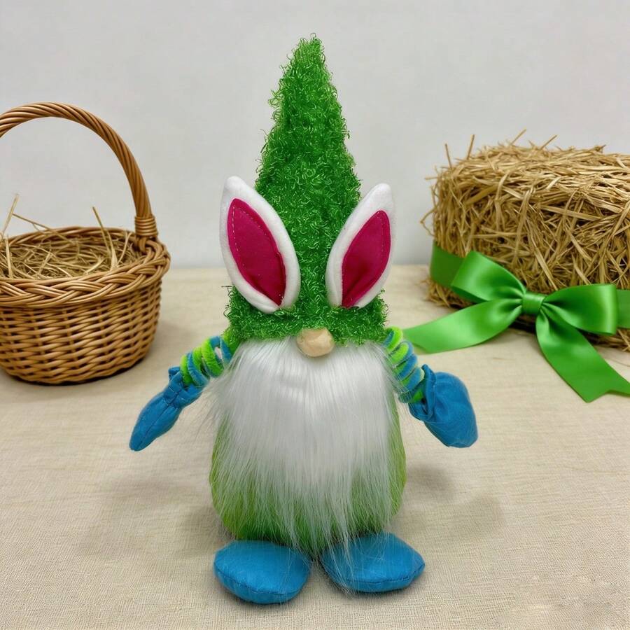 Adorno de conejo de Pascua sin rostro, bonito conejito de peluche de pie para decoración de mesa de ventana, fiesta en casa - Verde militar - Ver 1