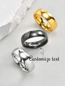 1pc Personalized Laser Engraved Name Text Stainless Steel Ring, Unisex Gift For Friends, Thanksgiving, Christmas - R-015 - View 1