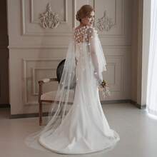 1件手工花卉新娘披肩斗篷，带拖尾，婚礼摄影道具，新娘配饰，适用于婚礼、情人节、派对等场合。 - 彩色 - 查看 3