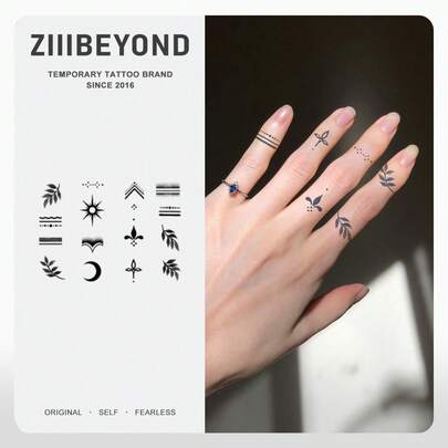 1pc Leaf Star Henna Herbal Style Henna Tattoo Stickers With Sun And Moon Patterns, More Korean-Style, Y2K, Kpop Style, Waterproof, Sweat-Proof, Non-Luminous