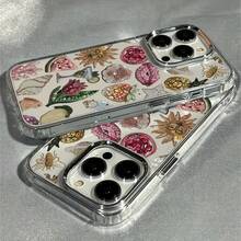 1pc Rose Flower & Fruit Mixed Beaded Textured Metallic Frame Transparent TPU Shockproof Soft Case, High Quality Suitable For Apple Models 17/17Pro/17Promax/16/16Plus/16Pro/16ProMax/15/15Plus/15ProMax/14/14Plus/14Pro/14ProMax, 13/13Pro/13ProMax, 12/12Pro/12ProMax, 11/11Pro Max - Multicolor - View 4