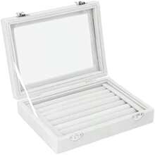 ZJchao Organizador de Joyero, Caja de Almacenamiento para Anillos con 7 Compartimentos, Organizador de Joyas de Terciopelo con Tapa de Cristal Transparente(Blanco)(default) - Multicolor - Ver 2