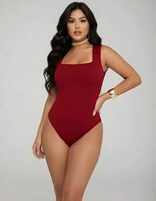 Set Of 2 Women's Bodysuits With Wide Straps And A Square Neckline. - TRẮNG/ĐỎ - Xem 2