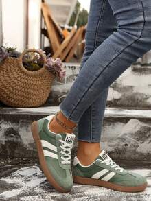 新款休闲运动鞋，时尚绿色百搭运动鞋，仿麂皮系带女式/学生运动鞋 - 綠色 - 查看 5