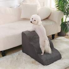 1pc Pet Cat Dog Stairs, Bedside Ramp, Non-Slip Foam, Suitable For All Seasons, Removable & Washable Pet Stairs, Grey