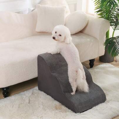 1pc Pet Cat Dog Stairs, Bedside Ramp, Non-Slip Foam, Suitable For All Seasons, Removable & Washable Pet Stairs, Grey