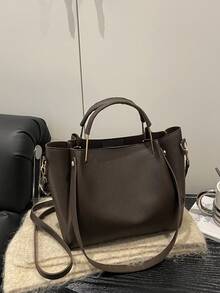 1pc Women's Fashionable Commuter Solid Color Shoulder Bag, Portable Versatile Large Capacity Shoulder Bag, Suitable For Dates, Shopping, Outings, Work - Coffee - View 11