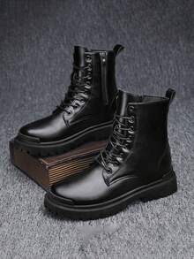 Herren Herbst Lässig Schwarz Leder Schuhe mit niedrigem Schaft, vielseitig, komfortabel mit weicher Sohle, modischer Schnürung im britischen Stil, ganzjährig - Schwarz - Übersicht 16