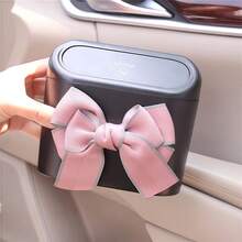 1pc Cute Bow-Knot Car Trash Can, Adorned With 3D Bow Decor, Filled With Girly Charm, Breaks The Monotony Of Traditional Car Trash Cans, Ideal For Vehicle Organization And Keeping Your Car Clean And Tidy - Bow-decorated Trash Can - View 8