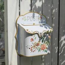 Wall Mount Mailbox For House Outside Vintage Metal Door Mailbox Antique Style Nostalgic Charm Home Decor Garden Vintage English Cottage Decor Flower Patter - White - View 4