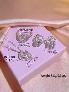 1 Necklace, 1 Ring, 1 Pair Earrings Luxury Elegant Jewelry Set - Silver - View 3