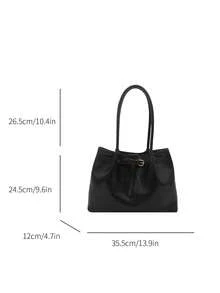 Retro Suede Large Capacity Casual Shoulder Tote Bag, Patchwork Color Block Handbag, Elegant Versatile Commuter Tote Bag For Women - Black - View 3