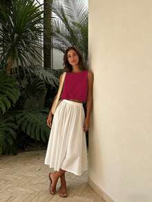 Sylvia 女士夏季简约无袖圆领短款针织背心，面料柔软，休闲舒适，适合海滩度假、下午茶、约会、音乐节等场合。 - 紅色 - 查看 5