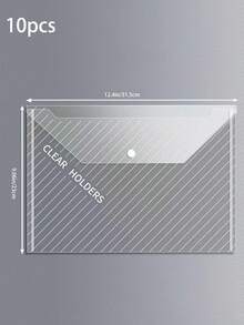 10个塑料纽扣信封，适用于A4优质文件，透明；10个塑料文件袋；A4尺寸带纽扣塑料信封；透明文件袋；学校和办公室使用；加厚透明纽扣袋；美术袋；A4绘画收纳袋；A4文件袋；素描纸册袋；防水文件袋 - 彩色 - 查看 10