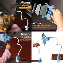 XISH Archy Soporte para Celular Brazo Flexible Universal Multiangulo Rotación 360 Mesa Escritorio Hogar Oficina con Brazo De Ajuste Clip Pinza Porta Celular BA1039 (Azul) - AZUL - Ver 7