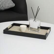 1pc Metal & Leather Woven Storage Tray, Minimalist Style Bathroom Towel Holder, Tabletop Cosmetic Lipstick Organizer, Bedroom Fragrance & Aromatherapy Display Plate, Living Room Entryway Decorative Catchall Tray, Available In Apricot & Black - Apricot - View 6