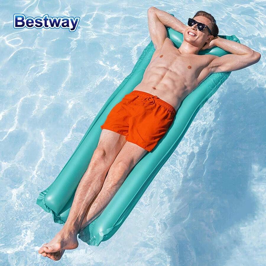 Bestway 44007 夏季三色可选成人充气游泳池漂浮垫，充气气垫游泳池漂浮垫，适用于泳池、河流和海洋 - 青碧色 - 查看 1