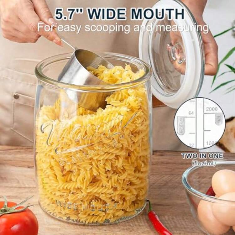 Paquete de 2 tarros de galletas tarro de vidrio de 1 galón con tapas herméticas tarro grande de boca ancha para cocina despensa y lavandería juegos de recipientes de boticario de vidrio - Por supuesto - Añade 7