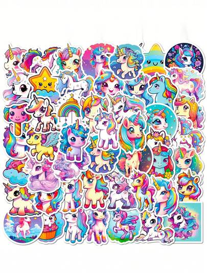 50pcs/Set Unicorn Doodle Stickers, Cartoon Cute Rainbow Horse Stickers, Fantasy Colorful Animal Stickers For Decorating Cups, Notebooks And Tablets