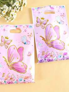 Bolsa de regalo con tema de mariposa, bolsa de regalo de plástico rosa y morado con mariposas y asa, adecuada para fiesta de cumpleaños con tema de mariposa, primer cumpleaños del bebé, fiesta infantil, embalaje de regalo para fiesta de boda - Multicolor - Ver 6