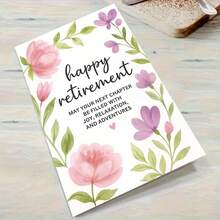 1张精美“退休快乐”贺卡，含信封 - “退休冒险乐趣”设计，水彩花卉图案，完美适用于退休人士，是退休庆祝活动和休闲时光的理想之选，退休贺卡|花卉装饰卡|纸质贺卡，庆祝活动配件 - 彩色 - 查看 6