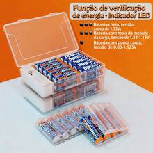 Caixa de armazenamento de baterias com função de teste de energia por LED, que resolve de forma eficiente os problemas de armazenamento e teste de energia das baterias. - Branco - Visão 4