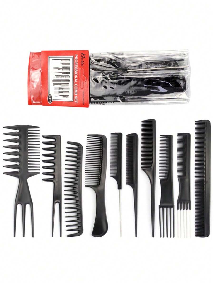 10件套美发造型刷套装，美发沙龙造型刷 - 彩色 - 查看 1