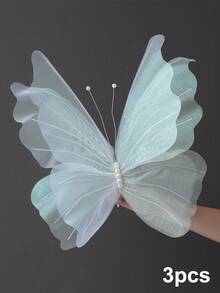 1/3只仿真花卉蝴蝶，12.01英寸大号丝绸优雅3D仿真蝴蝶，适用于婚礼装饰、花墙装饰、户外花园装饰、悬挂装饰、商店橱窗、情人节、生日、主题派对装饰 - 彩色 - 查看 14