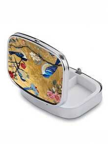 1 st elegant pillerlåda med fjäril, katt, fågel, bärbart resefodral i metall med 2 fack - unik presentidé, pillerlåda för handväska - Multifärgad - Visa 5