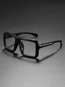 Óculos grandes, unissex, para jogos de computador, leitura, armação quadrada grossa, lentes falsas transparentes, estilo nerd minimalista. - Preto - Ver 1