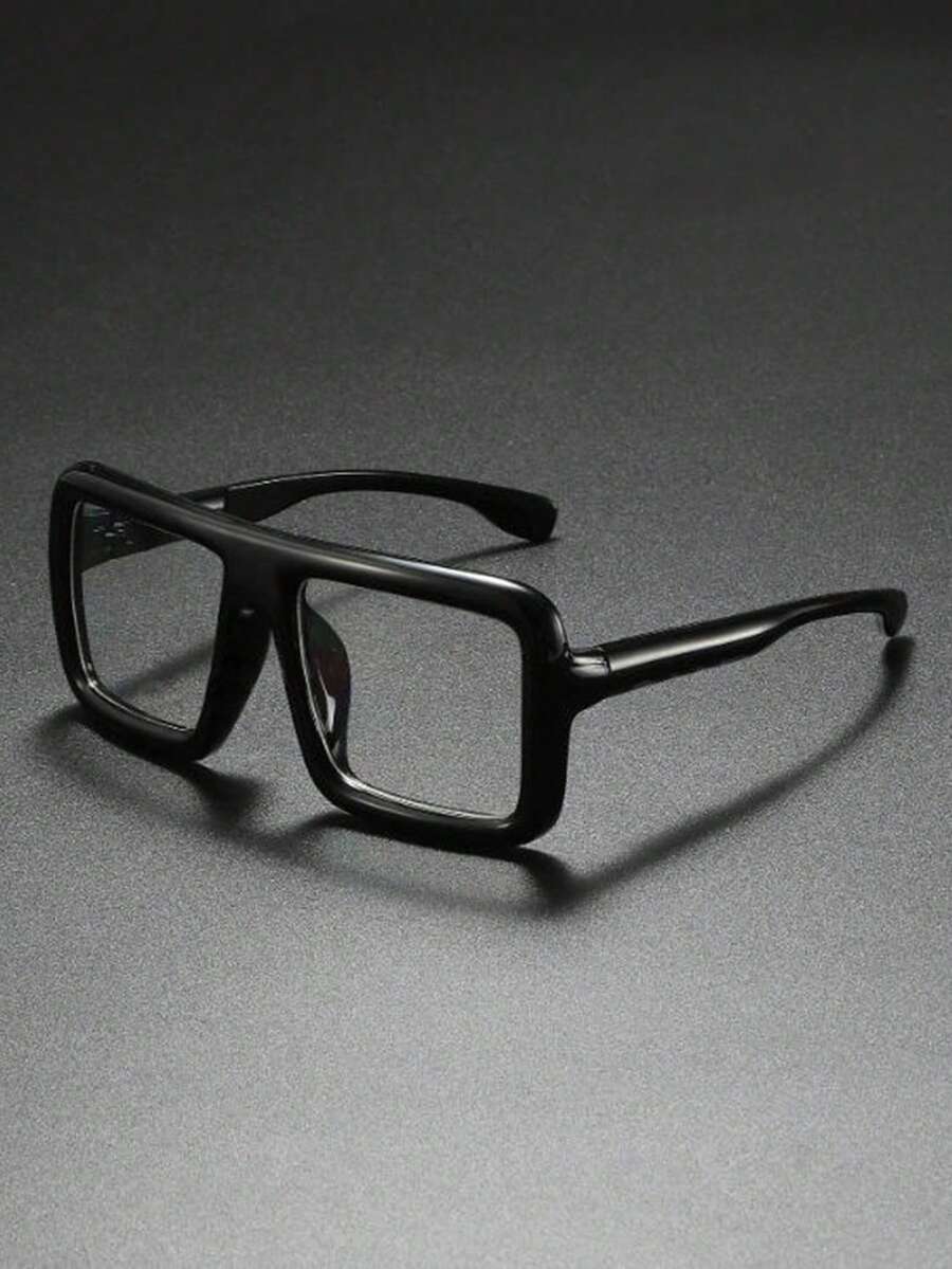Óculos grandes, unissex, para jogos de computador, leitura, armação quadrada grossa, lentes falsas transparentes, estilo nerd minimalista. - Preto - Ver 1