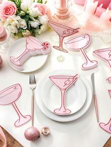 10 Stücke rosa Cocktail-förmige Platzkarten - 3 verschiedene Designs, süße Namensschilder, geeignet für Tischdekorationen, Hochzeiten, Buffet-Speiseschilder, Champagner-Party-Dekoration und Taufen - Verschiedenfarbig - Übersicht 1