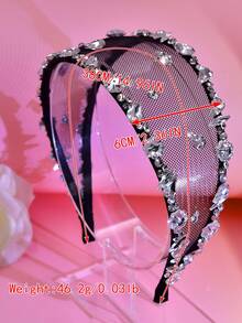 1件简约水钻发箍，时尚巴洛克风格网纱宽檐头饰，适合新娘、婚礼、节日、狂欢派对、约会、休闲场合佩戴 - 黑色 - 查看 5