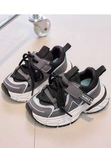 1双婴儿运动鞋，透气网眼鞋面，魔术贴+鞋带设计，方便穿脱，加厚防滑鞋底，时尚厚底鞋型，轻便舒适，适合全天穿着，适合日常场合。 - 黑色 - 查看 5