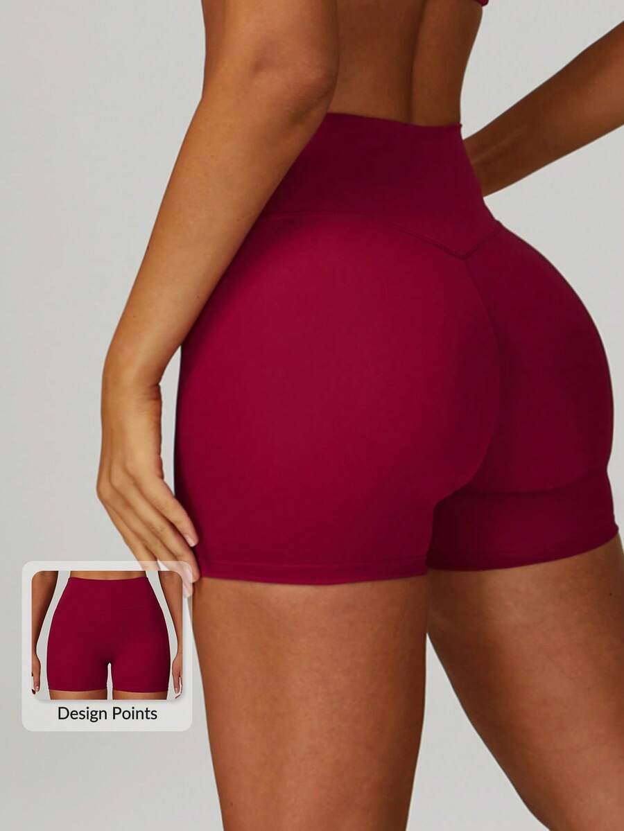 MASKERT 女士运动短裤、瑜伽短裤、跑步短裤、户外健身裤、休闲裤、高弹力运动短裤，舒适亲肤，夏季居家穿着 - 玫紅色 - 查看 1