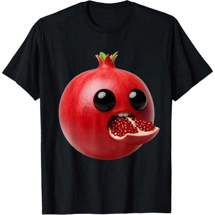 Niche Fruits Funny Pomegranate Meme Brainrot Surreal T-Shirt - 黑色 - 查看 1