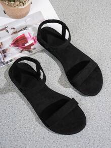 2025夏季新款波西米亚风纯色平底休闲人字拖，金色金属装饰，百搭日常及度假风格，圆头平底带轻便舒适沙滩凉鞋，宽楦 - 黑色 - 查看 5