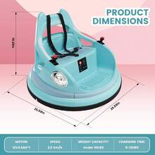 Coche de choque eléctrico para niños de 12 V con giro de 360 grados y control remoto para padres. 2 velocidades, música y luces, 2 modos de conducción. - Azul - Ver 7