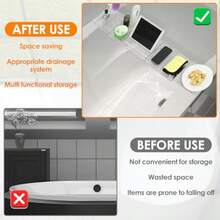 Bandeja expandible para bañera estante acrílico transparente y de fácil mantenimiento accesorios de baño para la mayoría de bañeras y estilo de decoración de baño con soporte para libros ranura - Transparente - Ver 5