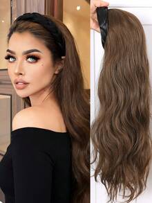 22 Inch Long Curly Wig, Detachable Headband, Brown Color, Women Synthetic Fiber Wig, Natural Big Wave Half Wig, Halloween - Brown - View 9