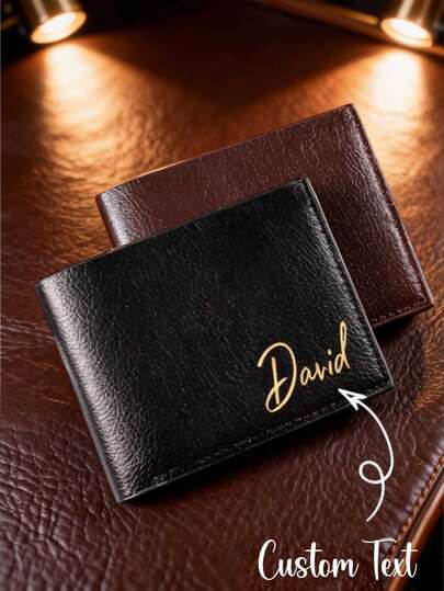 Cartera personalizable para hombres, portador de tarjetas de cuero sintético con diseño de letra personalizada, estilo de negocio, billetera plegable corta, diseño de letra artístico, accesorio de moda para hombres, billetera mini, monedero, cartera de hombre, cartera de cuero, billetera pequeña